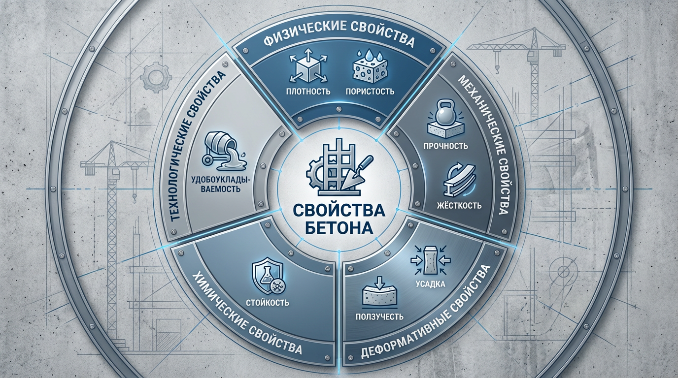 Основные группы свойств бетона и их взаимосвязь