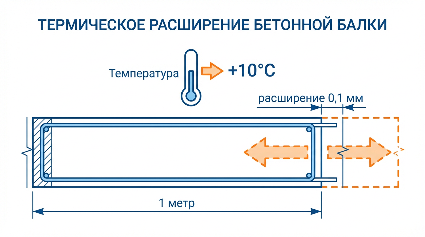 Схема линейного теплового расширения бетона